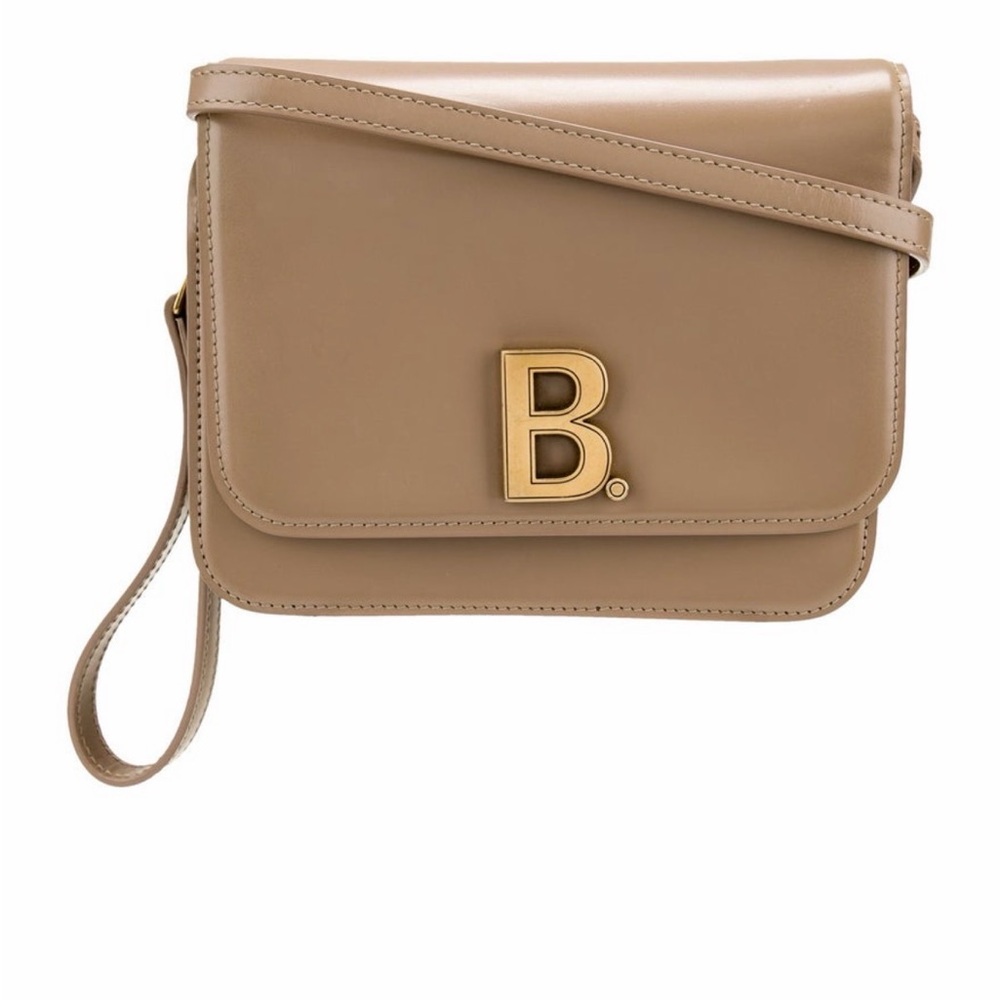 Balenciaga B Taupe Leather Crossbody Bag